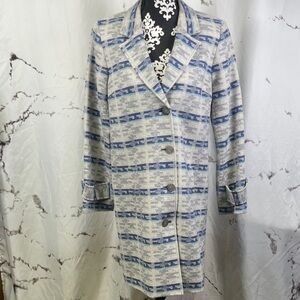 Pendleton Essex Wool Blanket Coat Blue & Grey on Cream Fully Lined Southwestern